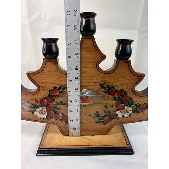 Vtg 1984 Hand Painted Country Scent Floral 5 Arm Wood Candle Holder Signed 18” - Picture 10 of 10